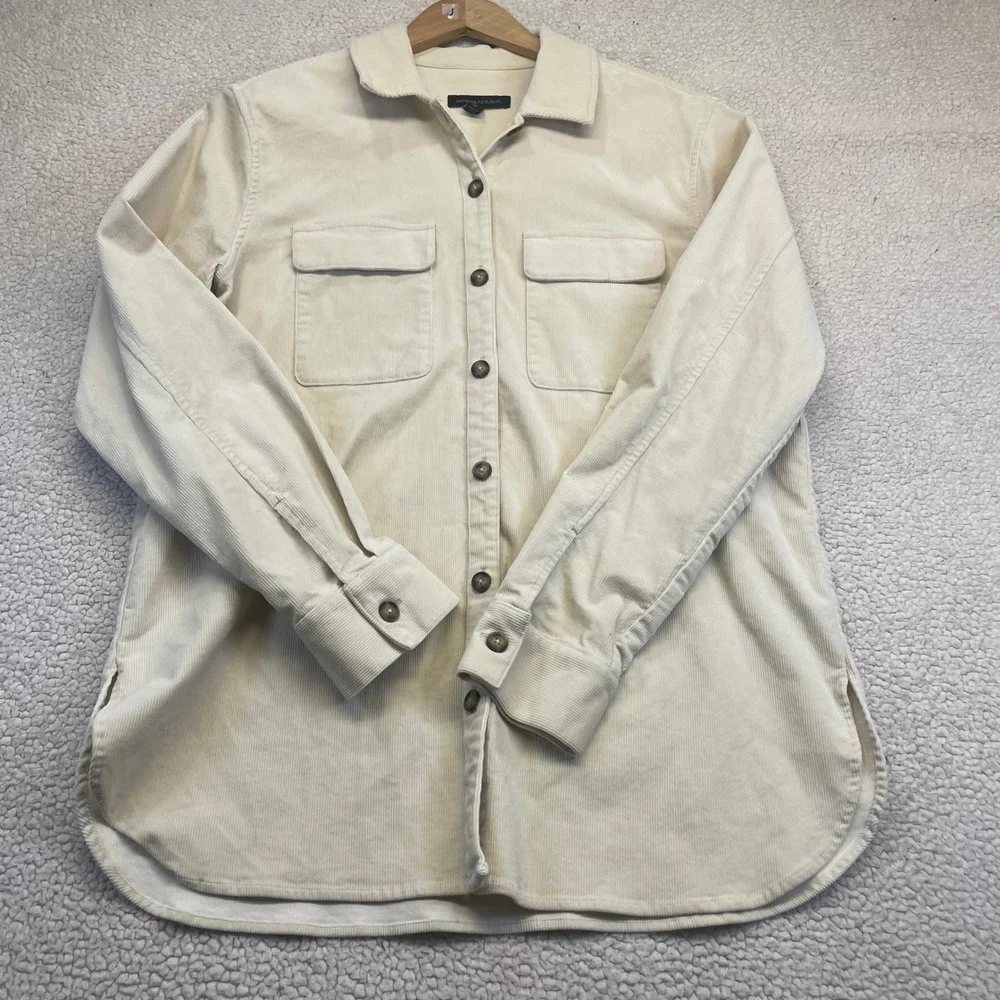 Banana Republic Shirt Mens M Ivory Corduroy Shacket Button Down Long Sleeve 1407